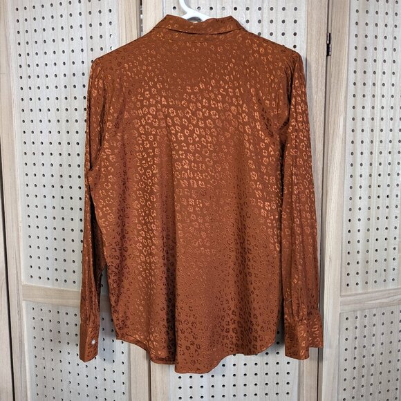 LOFT Women's long sleeve blouse with decorative tie, leopard embossed fabric - Picture 2 of 10